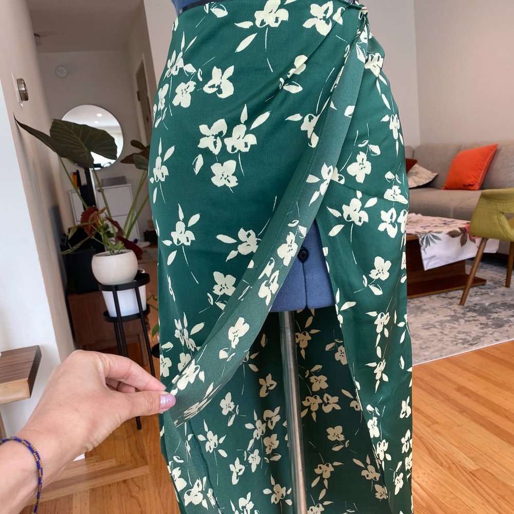 Urban Outfitters Green Floral Midi Wrap Skirt